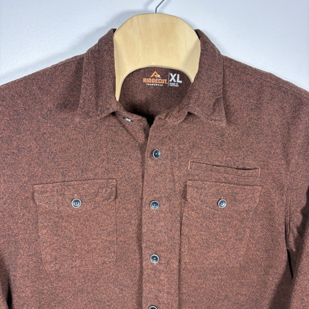 Ridgecut Toughwear Mens XL Rust Brown Cotton Long Sleeve Button Down Work Shirt